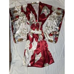 Shanghai Soho One Size Satin Kimono Robe Geisha Floral Rare Sleeve Silky W Obi